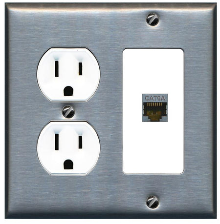 RiteAV CAT6A Wall Plate with Round Outlet [Stainless-White]