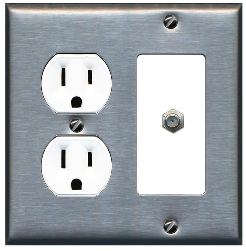 RiteAV COAX Wall Plate with Round Outlet [Stainless-White]