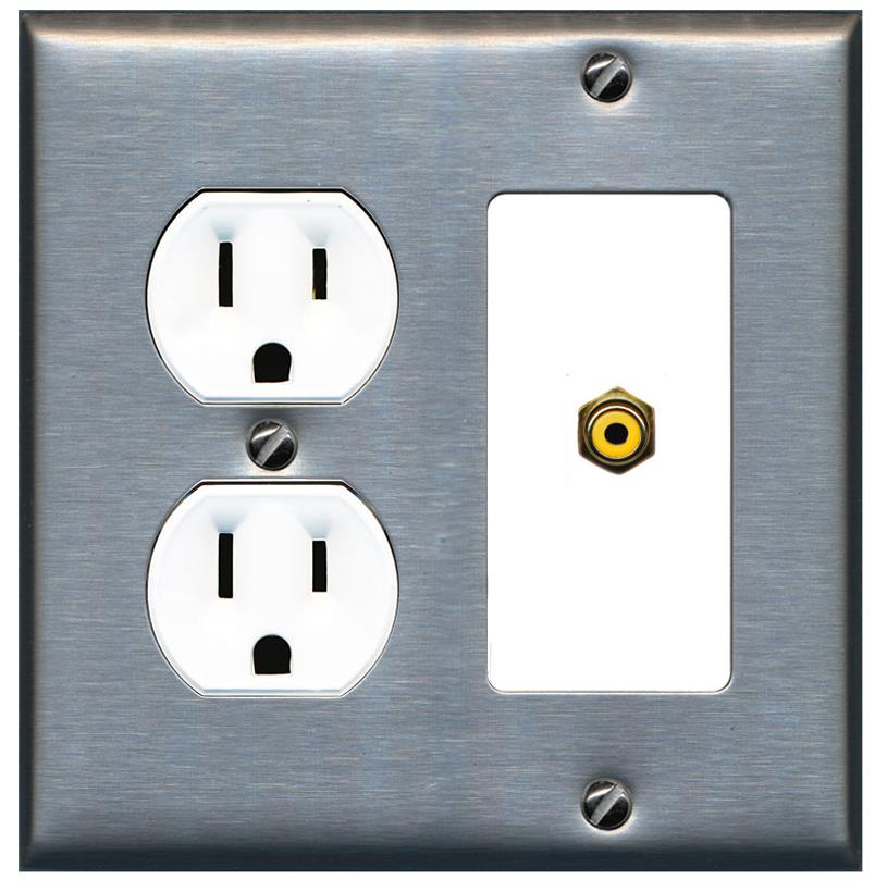 RiteAV RCA-YELLOW Wall Plate with Round Outlet [Stainless-White]