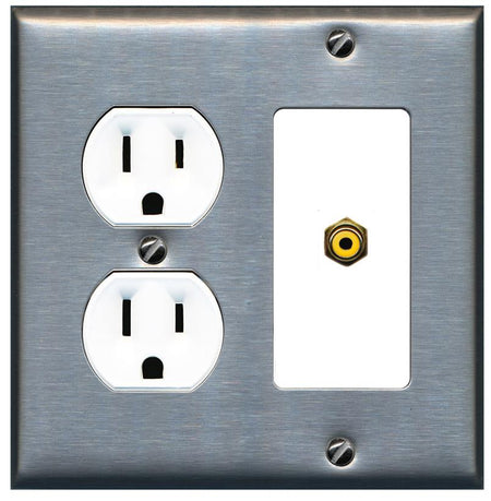 RiteAV RCA-YELLOW Wall Plate with Round Outlet [Stainless-White]