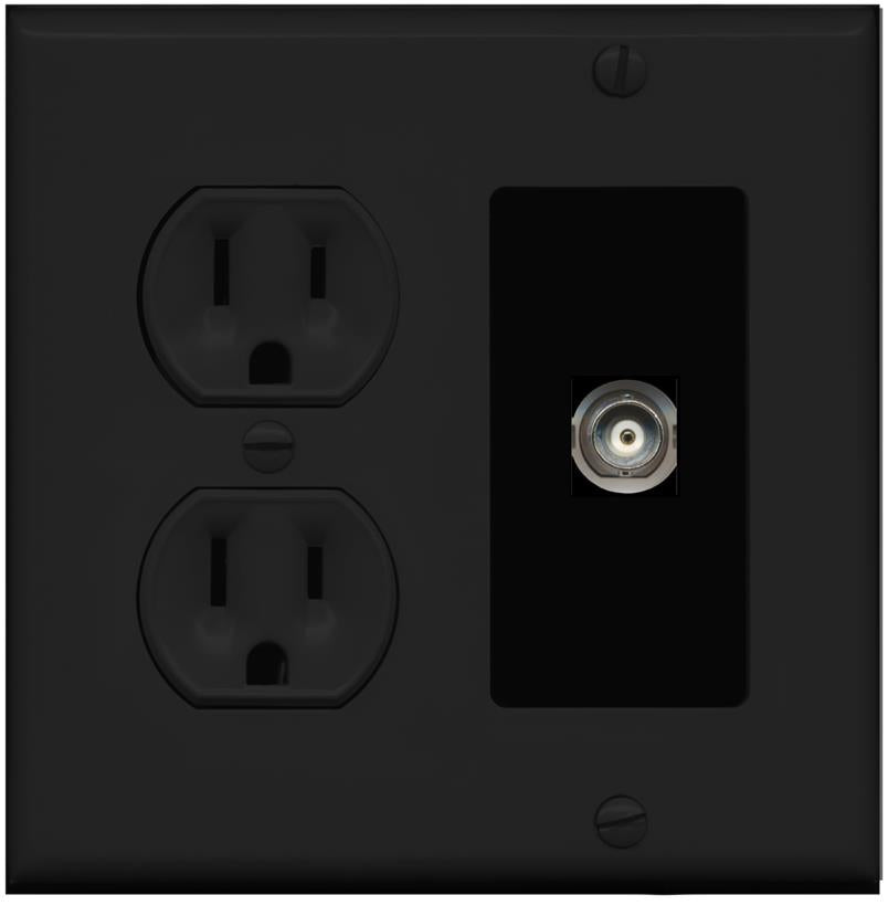 RiteAV BNC Wall Plate with Round Power Outlet [Black]