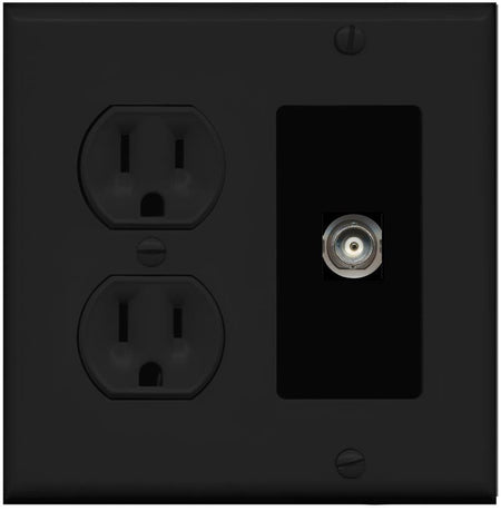 RiteAV BNC Wall Plate with Round Power Outlet [Black]
