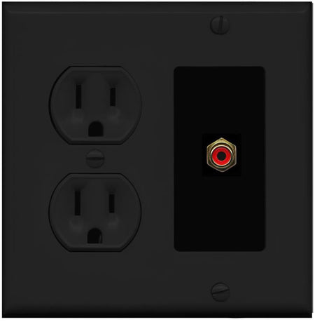 RiteAV RCA-RED Wall Plate with Round Power Outlet [Black]