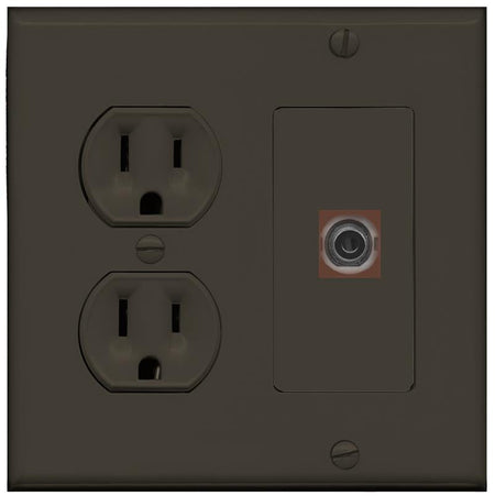 RiteAV 3.5mm Wall Plate with Round Power Outlet [Brown]