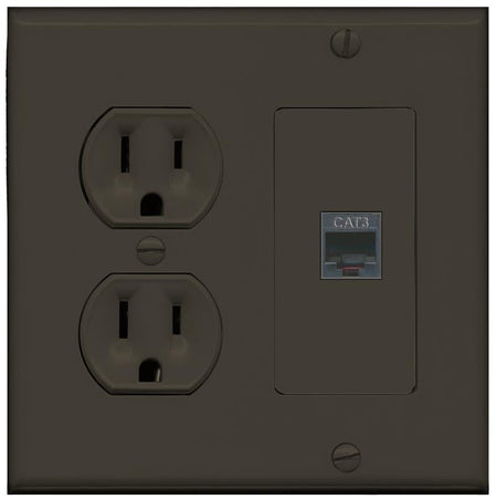 RiteAV PHONE Wall Plate with Round Power Outlet [Brown]