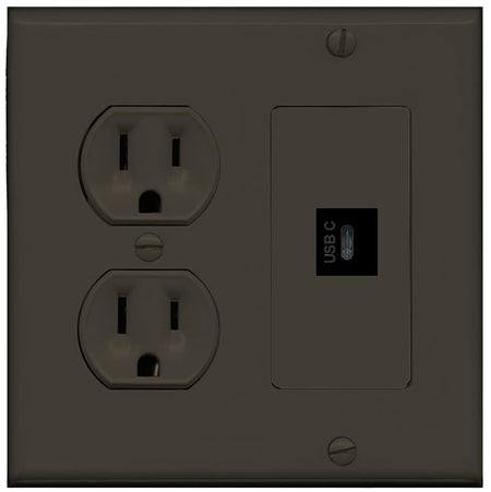 RiteAV USBC Wall Plate with Round Power Outlet [Brown]