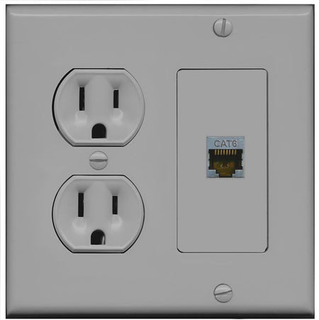 RiteAV CAT6-SHIELDED Wall Plate with Round Power Outlet [Gray]