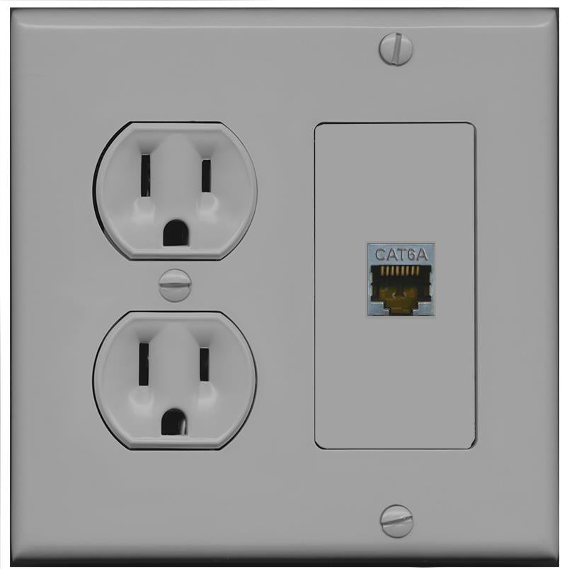 RiteAV CAT6A Wall Plate with Round Power Outlet [Gray]