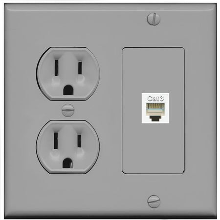 RiteAV PHONE Wall Plate with Round Power Outlet [Gray]
