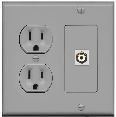 RiteAV RCA-WHITE Wall Plate with Round Power Outlet [Gray]