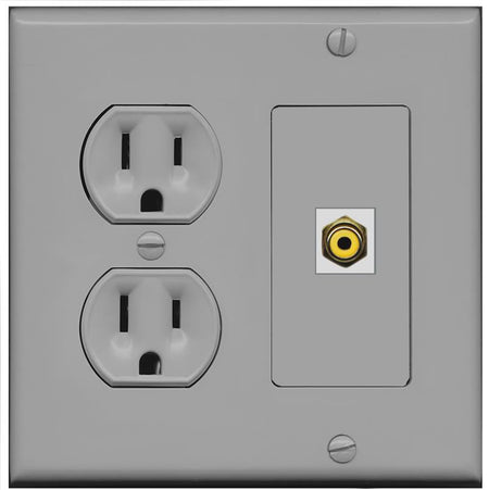 RiteAV RCA-YELLOW Wall Plate with Round Power Outlet [Gray]