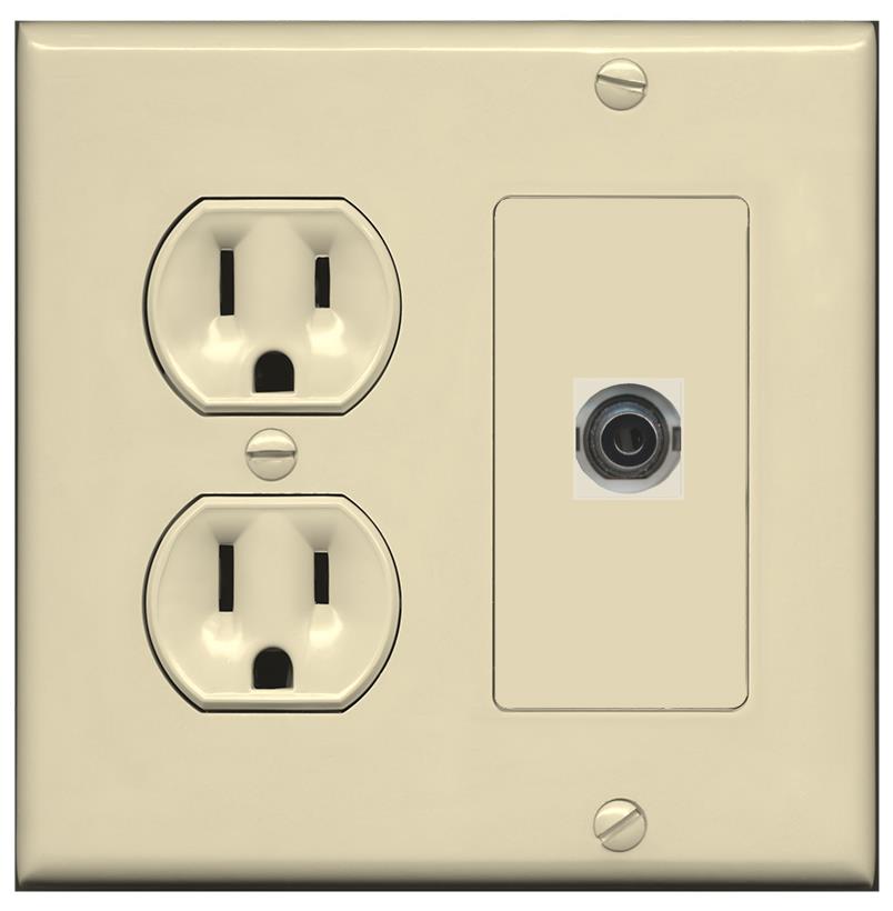 RiteAV 3.5mm Wall Plate with Round Power Outlet [Ivory]