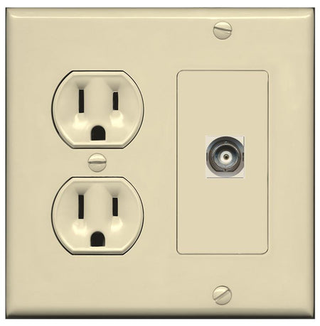 RiteAV BNC Wall Plate with Round Power Outlet [Ivory]