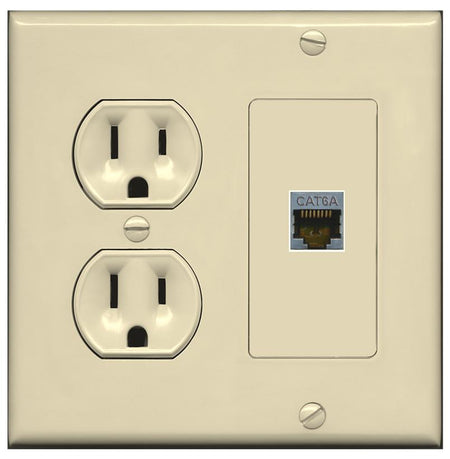 RiteAV CAT6A Wall Plate with Round Power Outlet [Ivory]