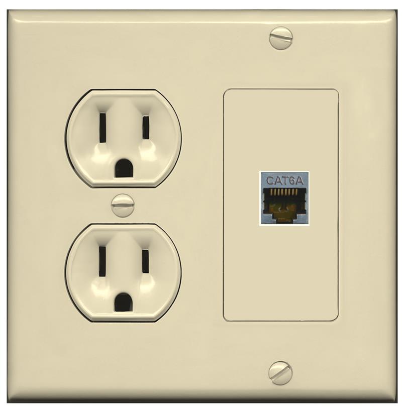 RiteAV CAT6A Wall Plate with Round Power Outlet [Ivory]