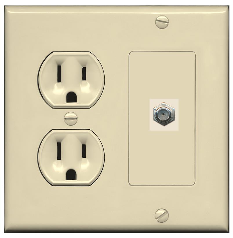 RiteAV COAX Wall Plate with Round Power Outlet [Ivory]