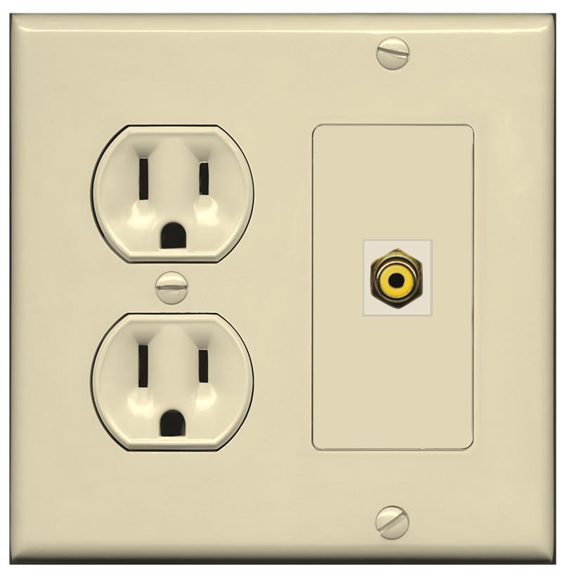 RiteAV RCA-YELLOW Wall Plate with Round Power Outlet [Ivory]