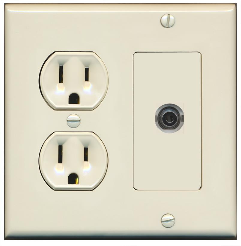RiteAV 3.5mm Wall Plate with Round Power Outlet [Light Almond]