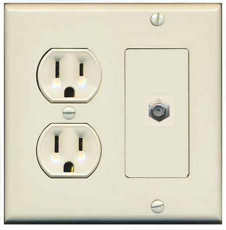 RiteAV COAX Wall Plate with Round Power Outlet [Light Almond]