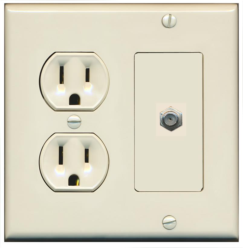 RiteAV COAX Wall Plate with Round Power Outlet [Light Almond]