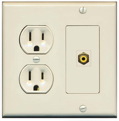 RiteAV RCA-YELLOW Wall Plate with Round Power Outlet [Light Almond]