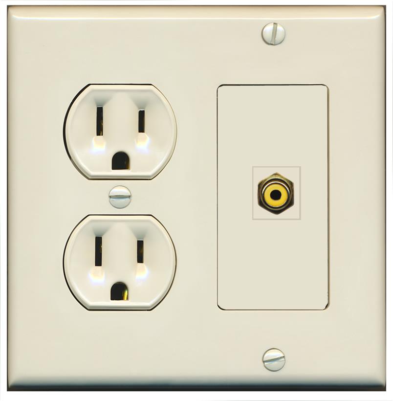 RiteAV RCA-YELLOW Wall Plate with Round Power Outlet [Light Almond]