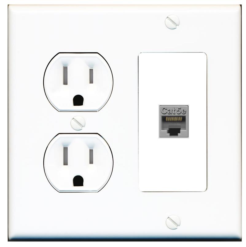 RiteAV CAT5E-GRAY Wall Plate with Round Tamper Resistant Power Outlet [White]