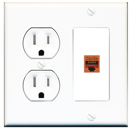 RiteAV CAT5E-ORANGE Wall Plate with Round Tamper Resistant Power Outlet [White]