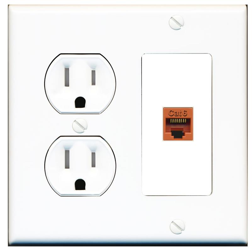 RiteAV CAT6-ORANGE Wall Plate with Round Tamper Resistant Power Outlet [White]