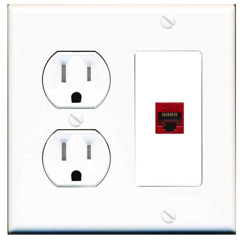 RiteAV CAT6-RED Wall Plate with Round Tamper Resistant Power Outlet [White]