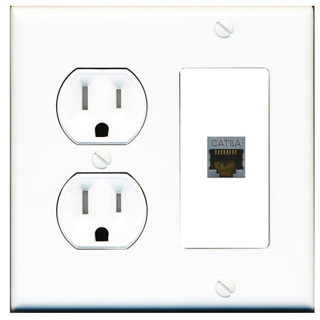 RiteAV CAT6A Wall Plate with Round Tamper Resistant Power Outlet [White]