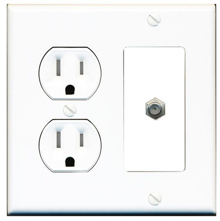 RiteAV COAX Wall Plate with Round Tamper Resistant Power Outlet [White]