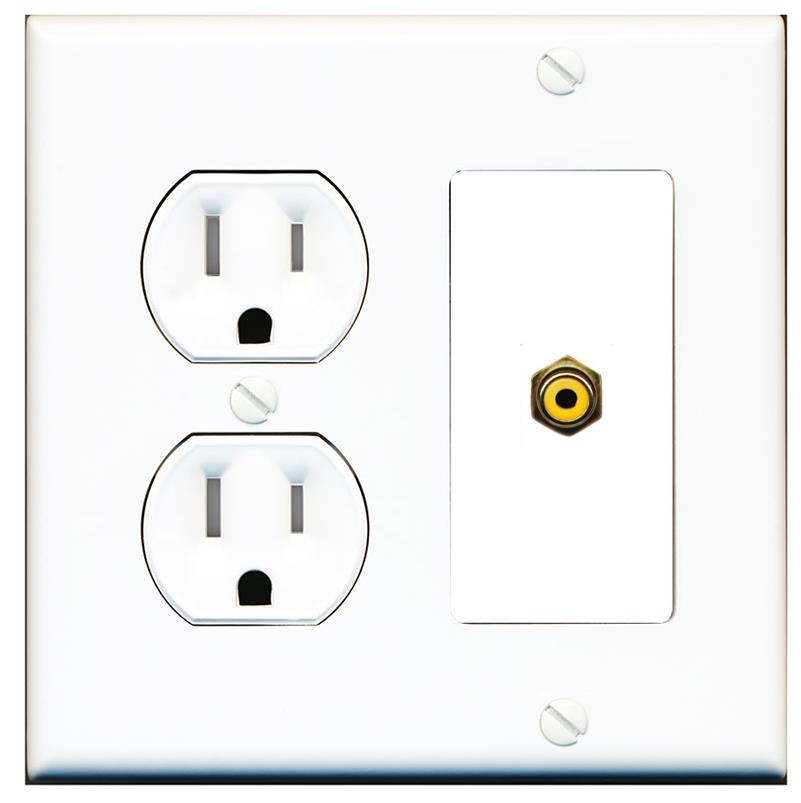 RiteAV RCA-YELLOW Wall Plate with Round Tamper Resistant Power Outlet [White]