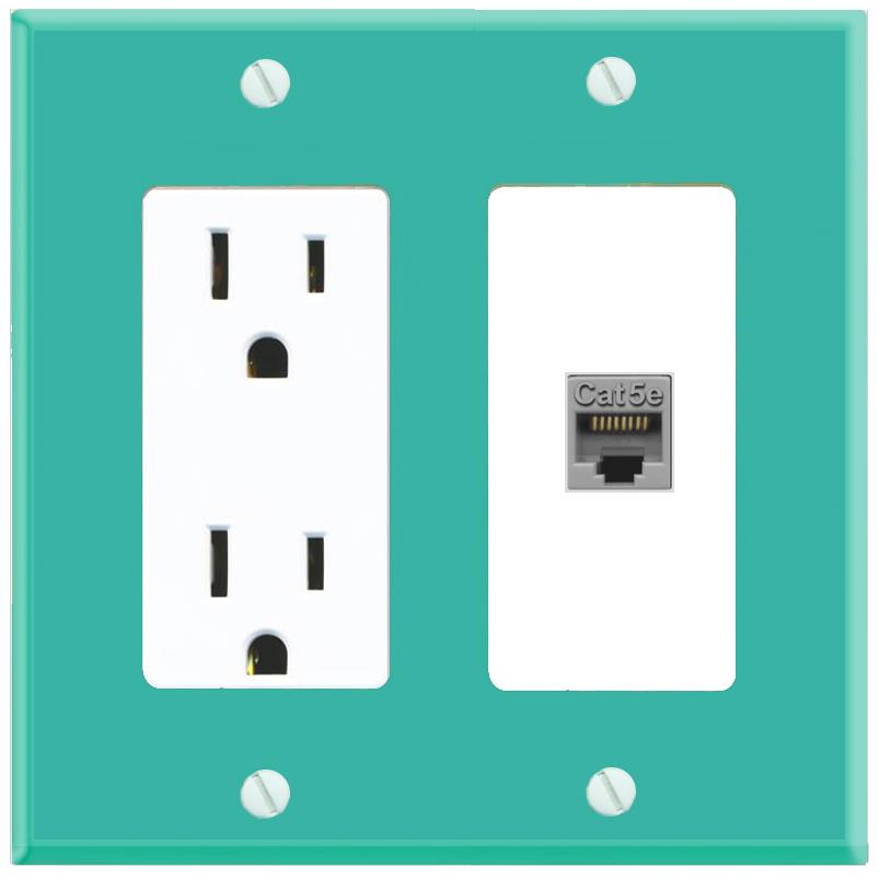 RiteAV CAT5E-GRAY Wall Plate with Power Outlet [Turquoise-White]