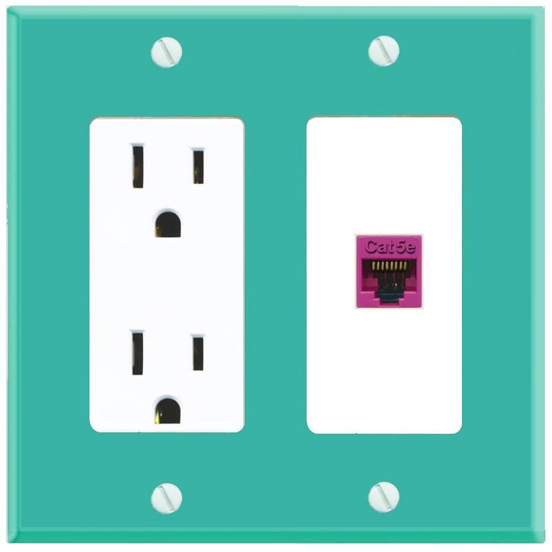 RiteAV CAT5E-PINK Wall Plate with Power Outlet [Turquoise-White]