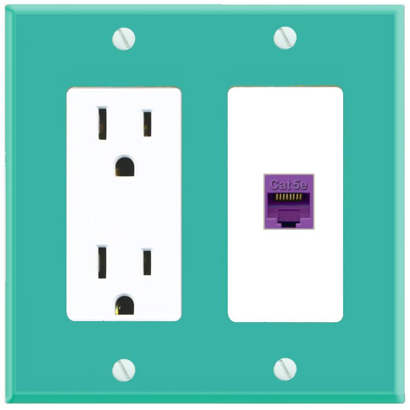 RiteAV CAT5E-PURPLE Wall Plate with Power Outlet [Turquoise-White]