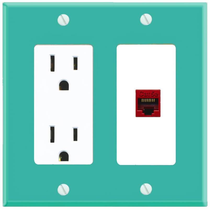 RiteAV CAT5E-RED Wall Plate with Power Outlet [Turquoise-White]
