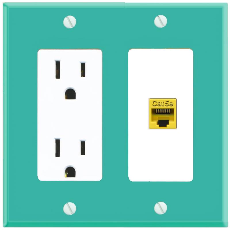 RiteAV CAT5E-YELLOW Wall Plate with Power Outlet [Turquoise-White]
