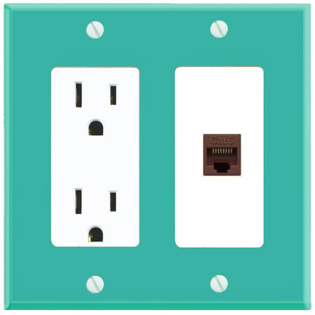 RiteAV CAT6-BROWN Wall Plate with Power Outlet [Turquoise-White]