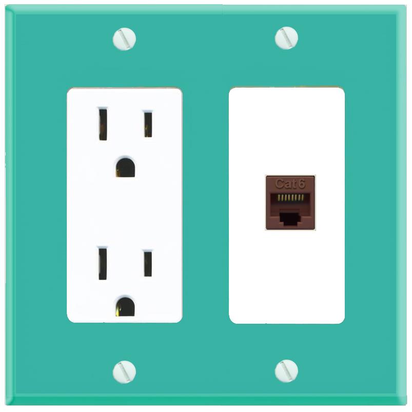 RiteAV CAT6-BROWN Wall Plate with Power Outlet [Turquoise-White]