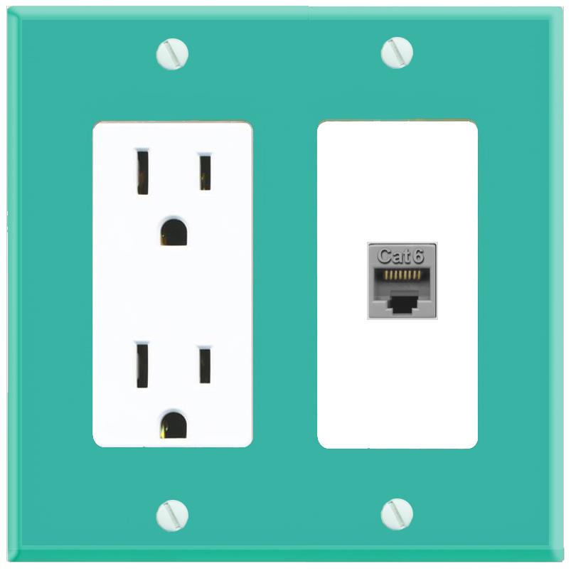 RiteAV CAT6-GRAY Wall Plate with Power Outlet [Turquoise-White]