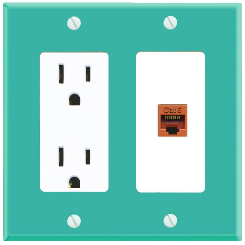 RiteAV CAT6-ORANGE Wall Plate with Power Outlet [Turquoise-White]