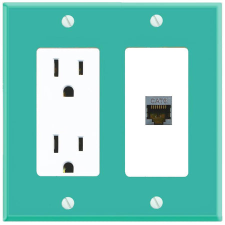 RiteAV CAT6-SHIELDED Wall Plate with Power Outlet [Turquoise-White]
