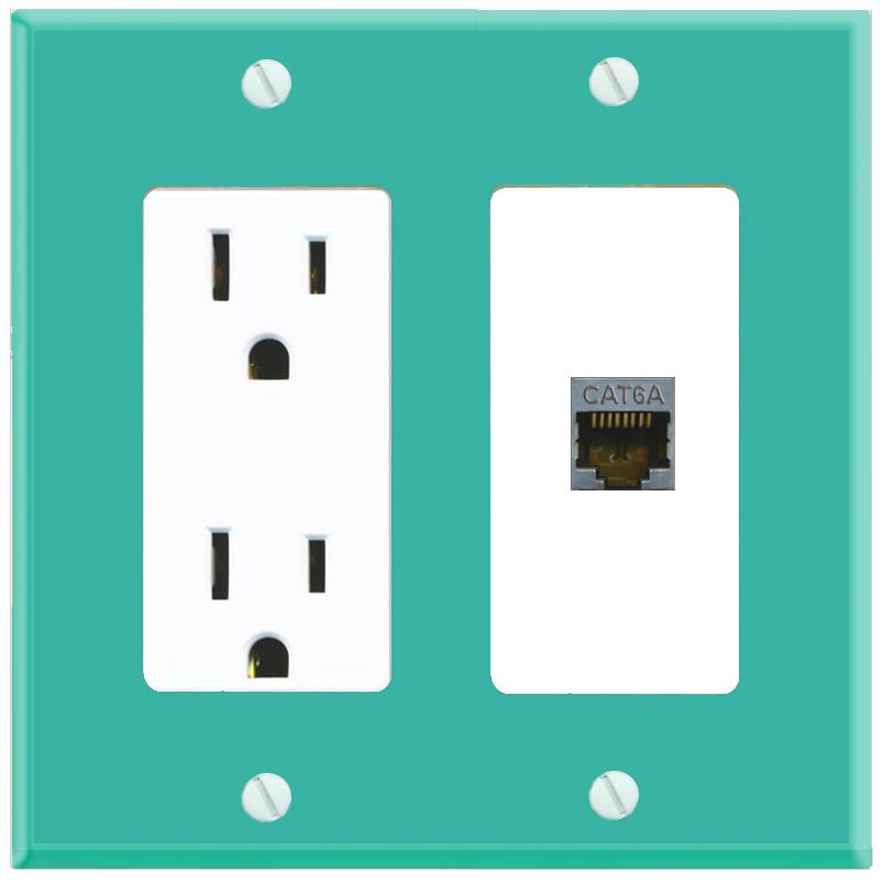 RiteAV CAT6A Wall Plate with Power Outlet [Turquoise-White]