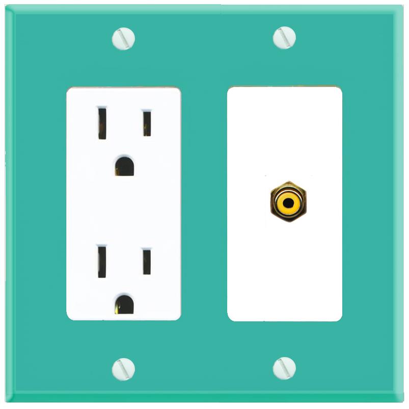 RiteAV RCA-YELLOW Wall Plate with Power Outlet [Turquoise-White]
