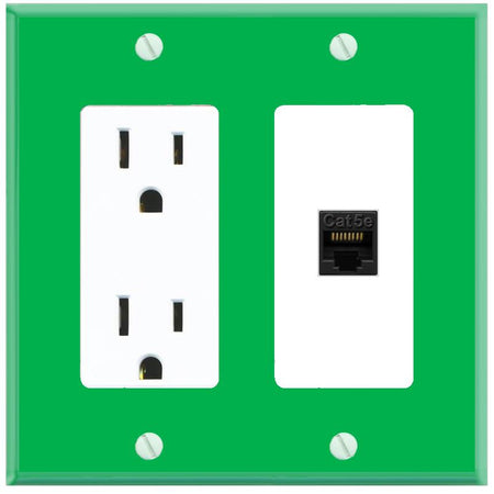RiteAV CAT5E-BLACK Wall Plate with Power Outlet [Green-White]