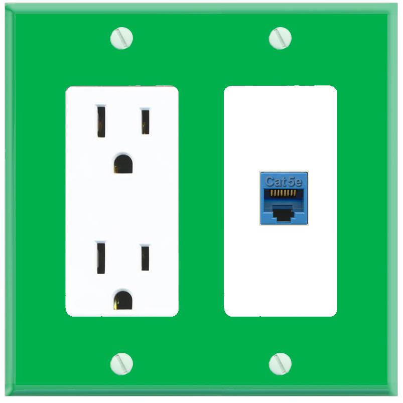 RiteAV CAT5E-BLUE Wall Plate with Power Outlet [Green-White]