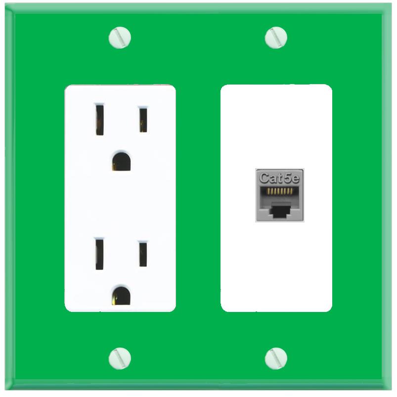 RiteAV CAT5E-GRAY Wall Plate with Power Outlet [Green-White]