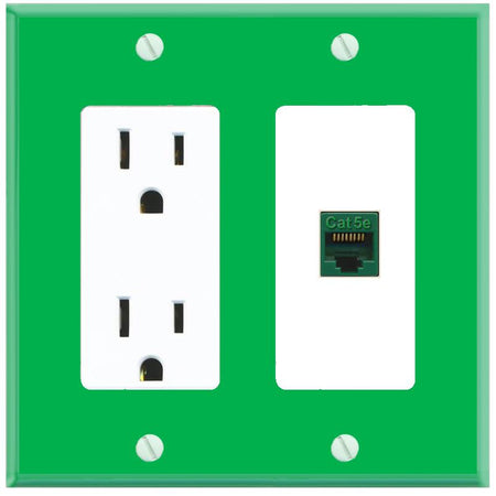 RiteAV CAT5E-GREEN Wall Plate with Power Outlet [Green-White]