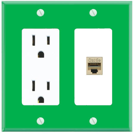 RiteAV CAT5E-IVORY Wall Plate with Power Outlet [Green-White]